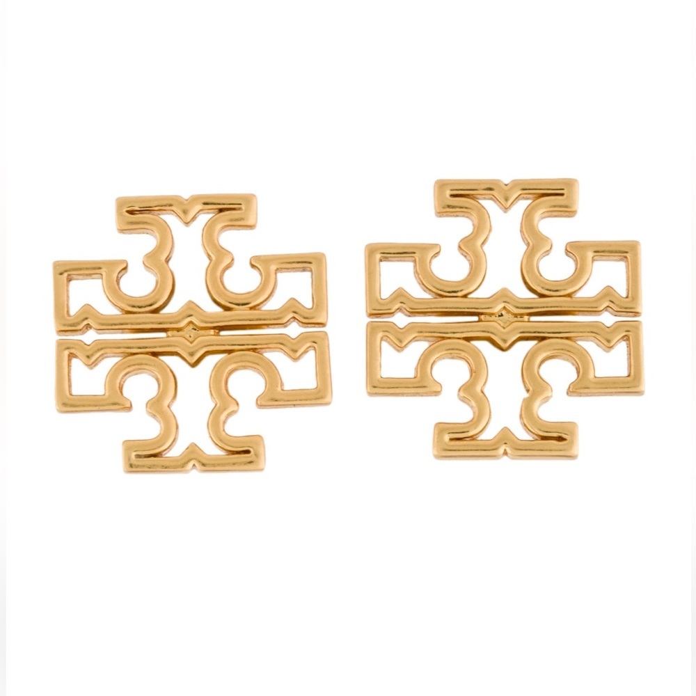 Tory Burch Gold Logo Britten Jewelry Preppy New Stud Earrings​- Size Small